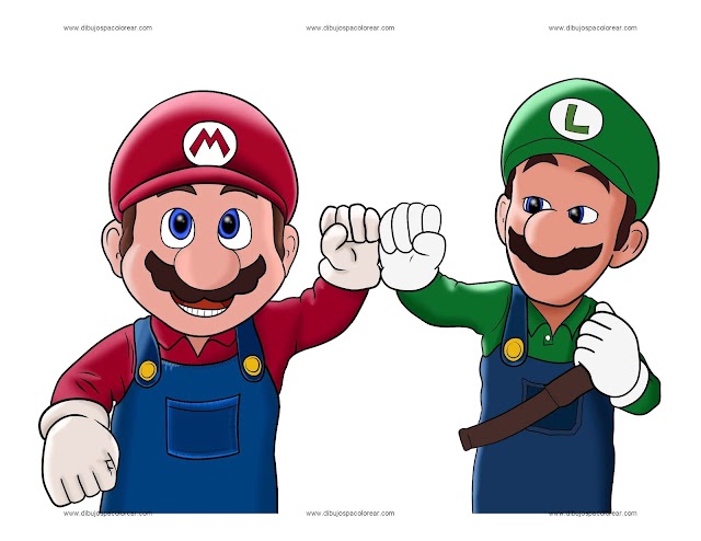 Mario y Luigi - dibujo a color y para colorear